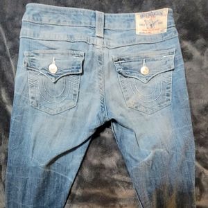 True Religion Skinny Distressed Rips Size 25 Light Blue & Low Rise Women's